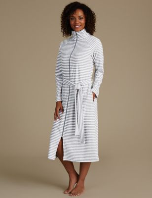 Striped Zip Through Dressing Gown